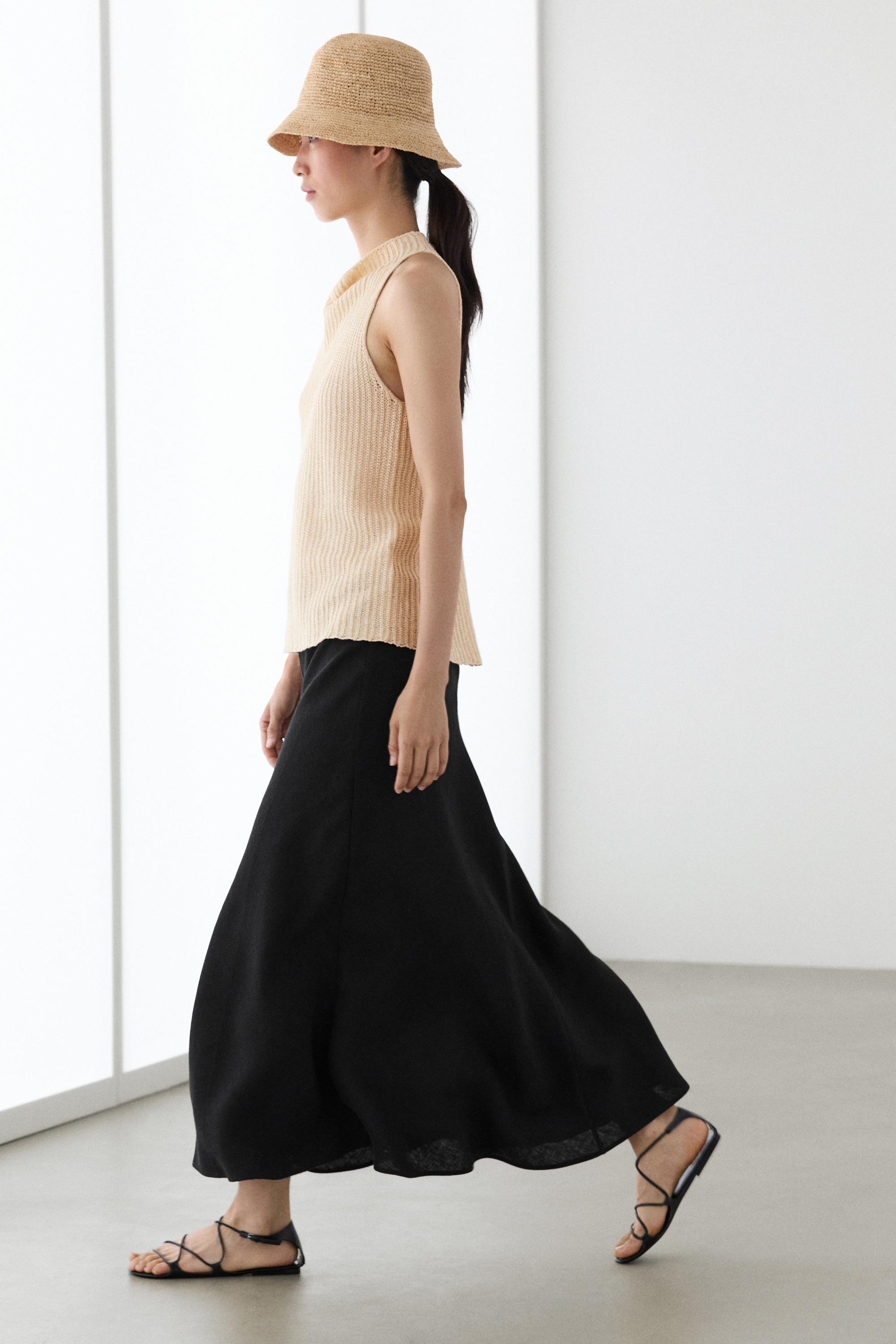 Straight linen midi skirt